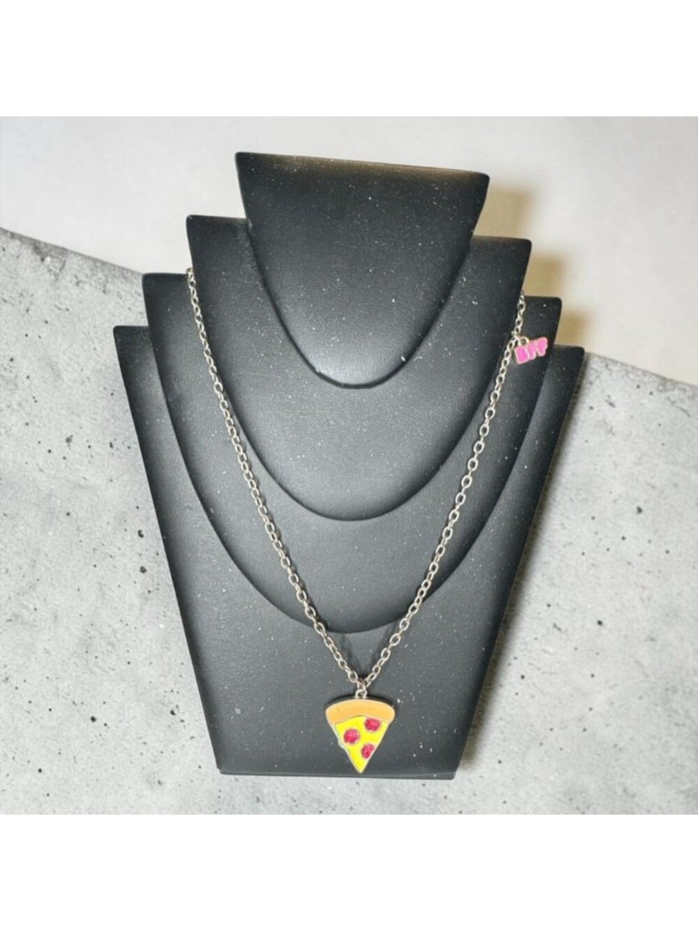 Pizza Slice & BFF Friendship Necklace With Enamel Charm Adjustable Chain Fun Gif